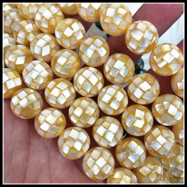 Davitu 28pcs Nature seawater Shell Beads Round Ball Shape Size 14mm Faceted Shape for Luxury Jewelry Designs DIY findings - (Color: Grey ED)