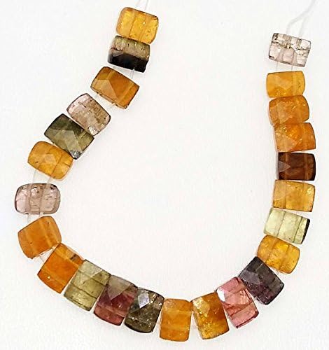 nice natural multi tourmaline faceted double drill beads, rectangle shaped beads,6.5x9 mm - 6.5x10 mm,6.5 inch strand[e1075]