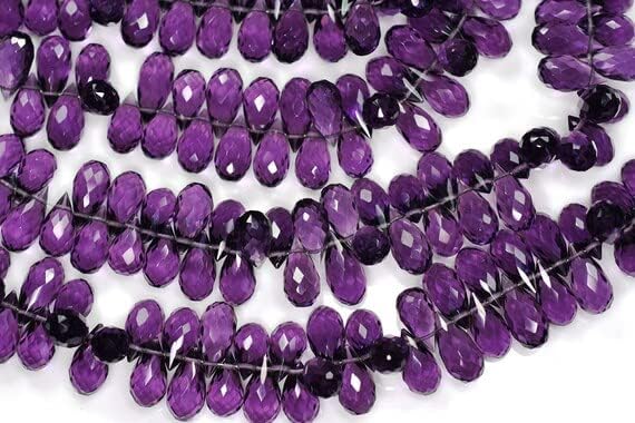 2 Strands Superfine Quality 7 Inch 10-12mm Vivid Deep Purple Amethyst Faceted Tear Drop Briolette Beads Strand