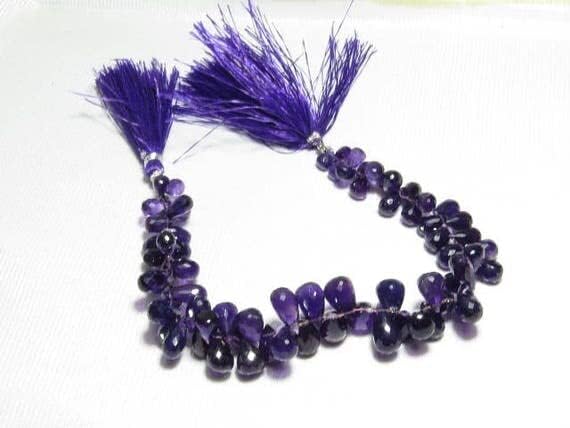 8 inch Strand of Natural Amethyst 4x8-8x12mm Teardrop Faceted briolette Beads for DIY Jewelry Making. |BRIO_00338