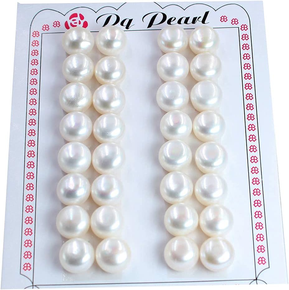 Wholesale Jewelry Making Natural 10-11mm 3A Grade Coin Button Multicolor Freshwater Pearl Half Drilled Beads 16 Pairs (White)