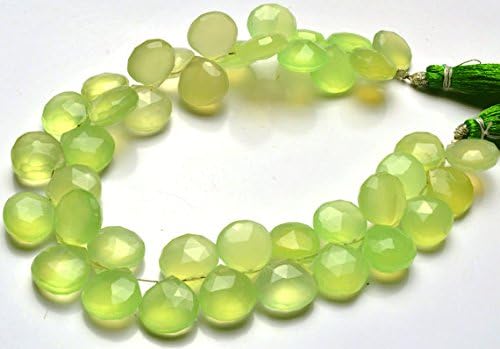 13 inch natural beads strand of 11mm faceted heart green chalcedony gemstone briolletes beads for DIY jewelry - necklace, bracelet, earring, ring.
