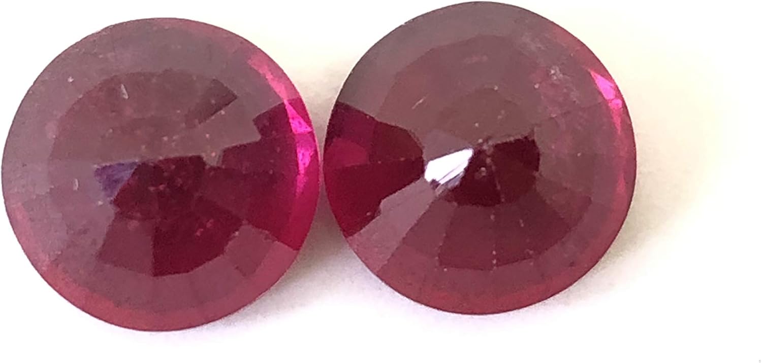 9.18 Ct Pair Ruby Round Shape Size 9 mm Cut Faceted High Quality Fine Loose Gemstone Best for Making Earring Jewelry