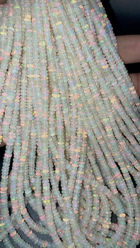 AAA+ Ethiopian Opal Smooth Rondelle Bead Welo Opal Bead AAA 3-5mm Opal Plain Bead Red Fire Opal Beads for Making Jwelery
