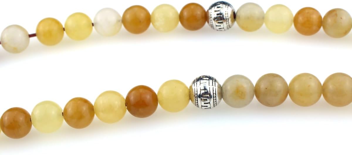 Muslims Islamic Dhikr 99 Tasbeeh Tasbih Prayer Beads, Yellow Jade Stone Beads with Tassel