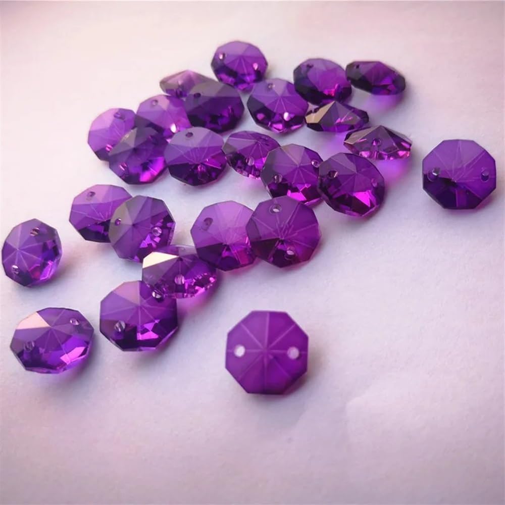 Hanging Crystals Prisms 1000pcs 14mm Dark Purple Crystal Octagon Beads in 1 Hole for Chandelier Parts Decoration Hangings Crystals for Decoration