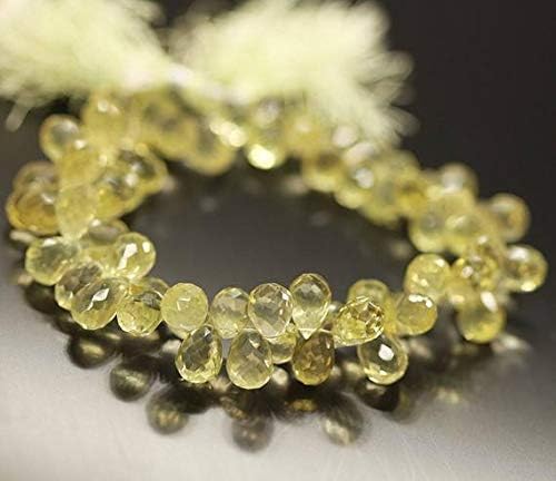 4 Strands Lemon Quartz Faceted Tear Drop Briolette Gemstone Loose Craft Beads 7 Inch Long 7mm 14mm Code-HIGH-1320