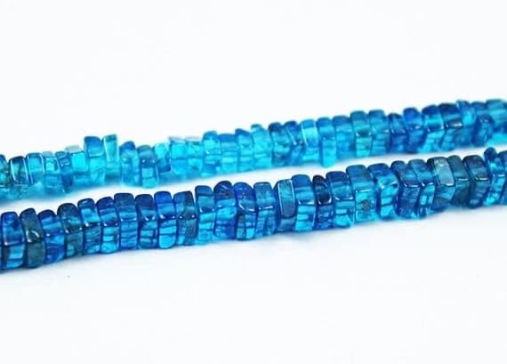 BEADS GEMSTONE Neon Blue Apatite Smooth Heishi Cube Square Gemstone Craft Loose Beads Strand 17 Inch Long 5mm 7mm Code-HIGH-20607