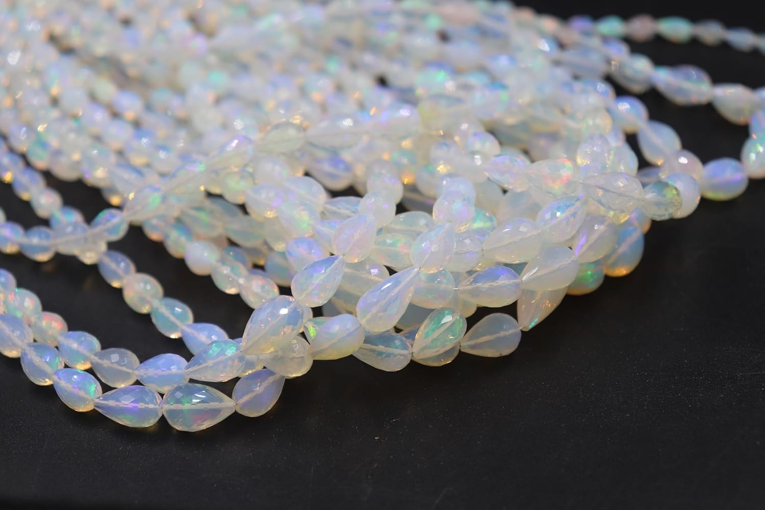 AAA Ethiopian Opal Faceted Teardrop Beads, Natural Iridescent Briolette Cut, 7-9mm, Straight Drill for Jewelry Making