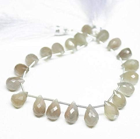 Natural Grey Moonstone Faceted Tear Drop Briolette Gemstone Loose Craft Beads Strand 8 Inch Long 11mm 13mm Code-HIGH-492