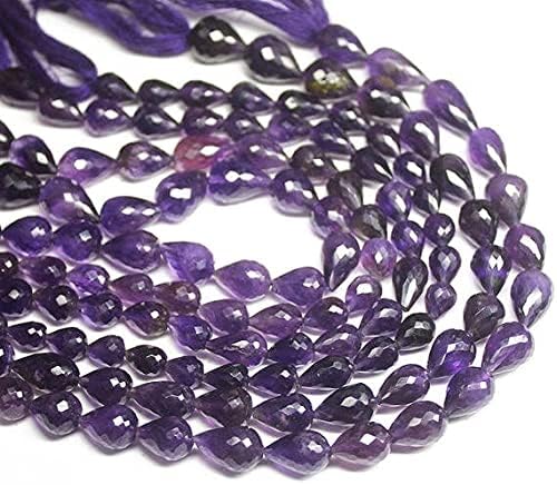 BEADS GEMSTONE Natural Purple Amethyst Faceted Tear Drop Briolette Gemstone Loose Craft Beads Strand 10 Inch Long 8mm 12mm Code-HIGH-26525