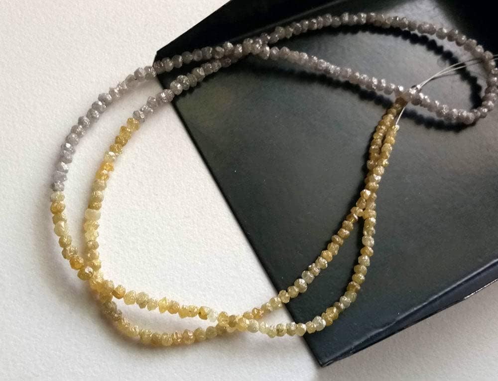 2-2.5mm Light Gray & Yellow Rough Rondelle Diamond Beads, Sparkling Light Gray and Yellow Raw Uncut Diamond Beads (4IN To 16IN Options), 2-2.5 MM Approx.