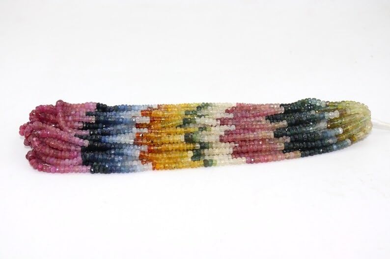 Natural Multi Sapphire Faceted Rondelle Beads 4-4.5mm Multi Precious Sapphire Beads Sapphire Multi Rainbow Beads