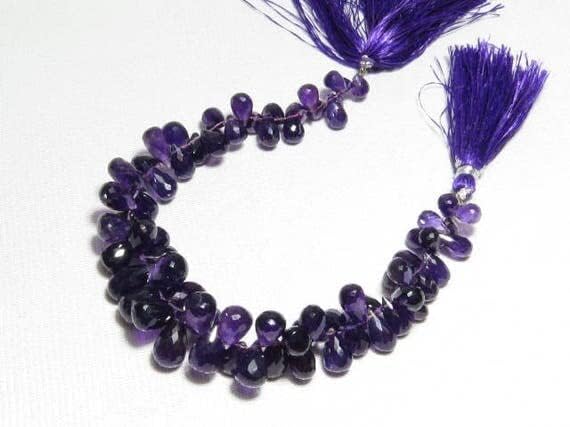 8 inch Strand of Natural Amethyst 4x8-8x12mm Teardrop Faceted briolette Beads for DIY Jewelry Making. |BRIO_00338