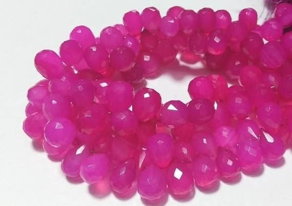 BEADS GEMSTONE 1 Strand Natural Pink Chalceny Briolette Tear Drop Beads, Faceted 50 Pieces, 5x7mm to 7x9mm, Wholesale Price, 4 Inch Code-HIGH-19344