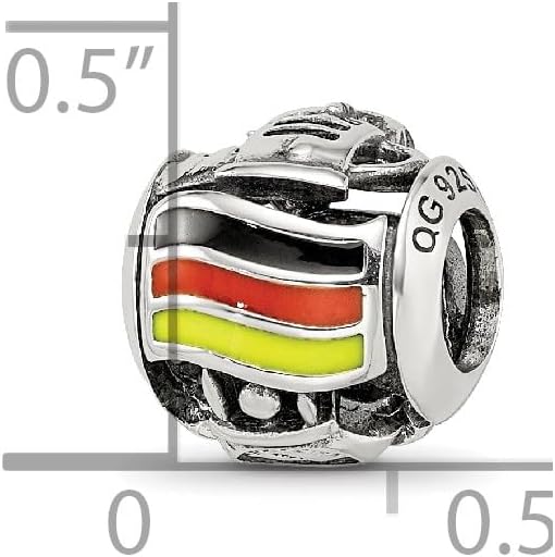 Sonia Jewels Solid 925 Sterling Silver Reflections Enameled Germany Theme Bead (10.6mm x 10.6mm)