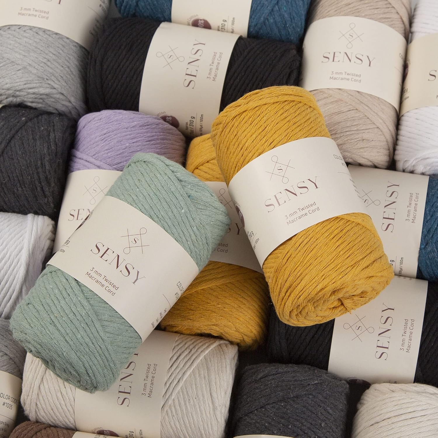 Sensy Premium Macrame Cord - 8 Skeins, 3mm, 109 Yards Each, 100% Cotton, Single Strand Twisted, Baby Blue