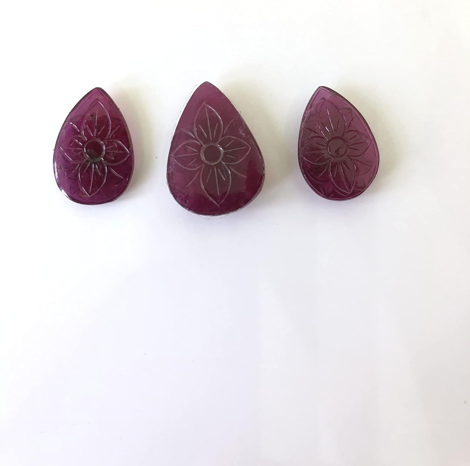 66.20 Ct Ruby Hand Carved Pear Shape 3 Pieces Layout Set Loose Gemstone For Making Jewelry Designs