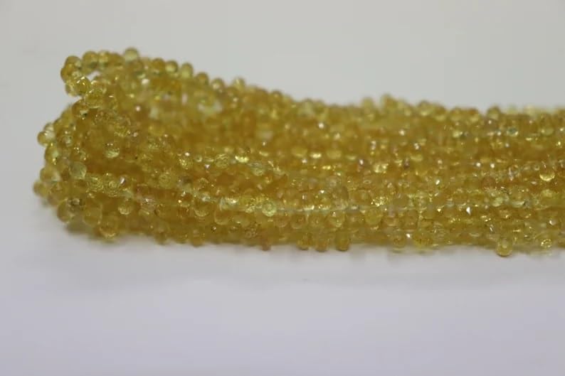 AAA+ Quality Yellow Sapphire Faceted Drops Shape 2x4mm Beads Strand for Jewelry Making Natural Yellow Sapphire Side Cut Drop Minimalist Beads