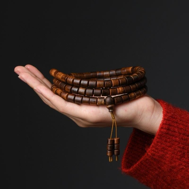 Natural Wild Old-Growth Fusen Red Soil Agarwood 8mm*108 Beads Barrel-Shaped Beads Remarkably Powerful Aroma Release