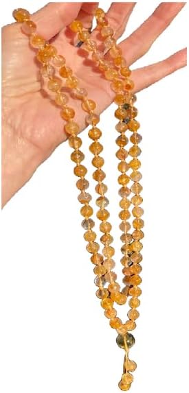 Natural Golden Healer Quartz 8mm 108 Mala Beads, Spiritual, Meditation Beads, Reiki, Japa Mala, Buddhist Prayer Beads, Yoga Bracelet, healing beads LKMALA-RRGU-2987, 34 inch, yellow