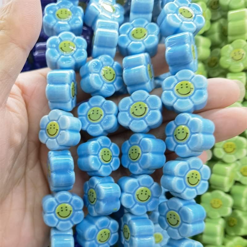 Davitu 50pcs 18mm Sunflower Smile Face Ceramic Beads Fashion DIY Loose Spacer Bead for Jewelry Making Bracelet Necklace Earring - (Color: White, Item Diameter: 18mm 50pcs)