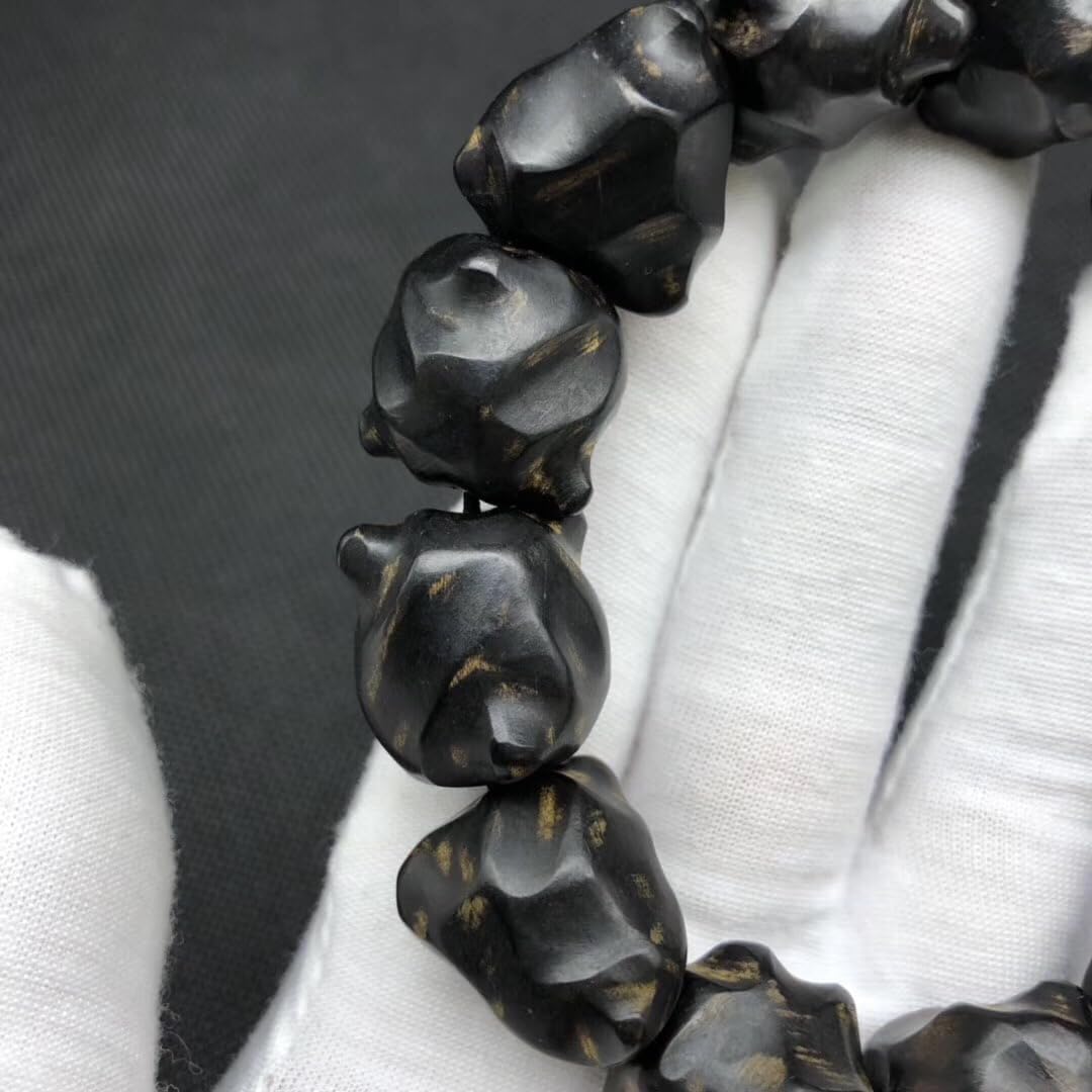 Indonesian Old Agarwood Black Oil Free-Form Hand-Strung Prayer Beads, Mature, Floral Scent, Sinkable Grade Multiple Beads Inner diameter 54mm