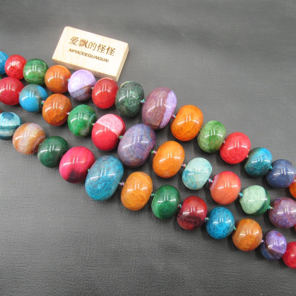 Mixed Color Dragon Vein Agate Rondelle Beads - 9x12mm & 20x30mm, Graduated Polished Raw Agate, 17.5