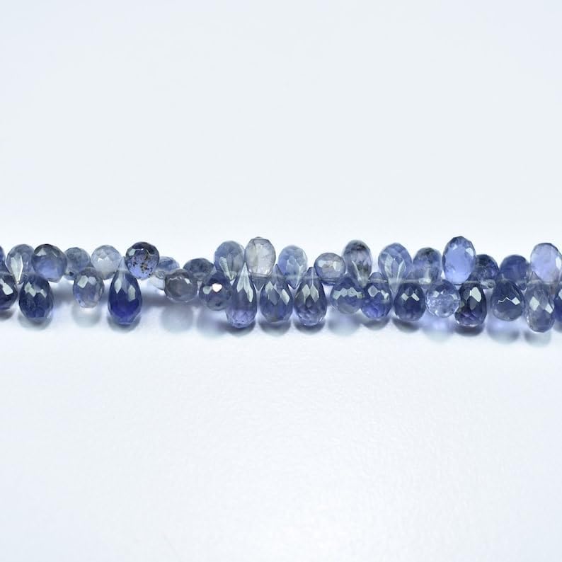 Natural Iolite Teardrop Faceted Beads 4X6.5-4.5X7.5mm 8 inch Long String Jewelry Making Gemstone Beads for Necklace Bracelet
