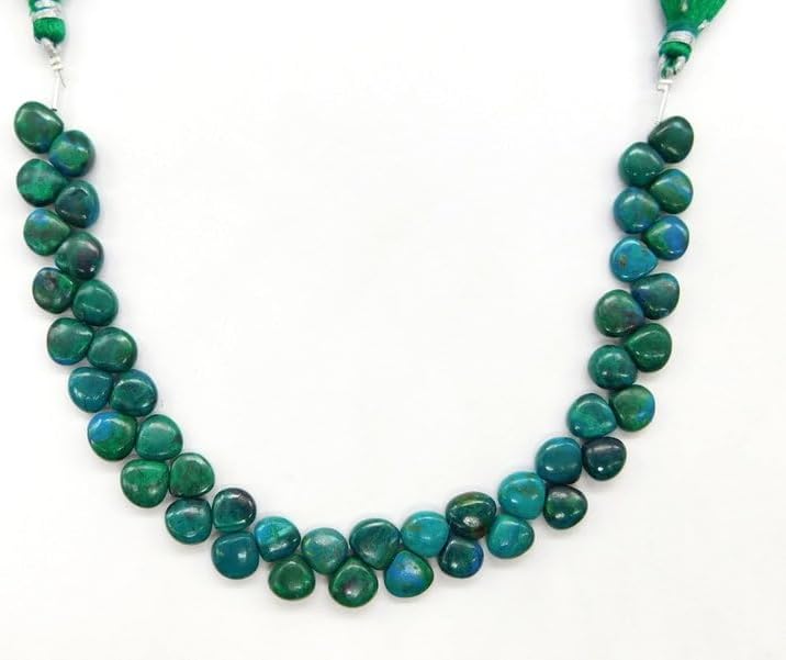 9 inch Strand of Natural Chrysocolla 9x9mm Heart Smooth briolette Beads for DIY Jewelry Making. |BRIO_02237