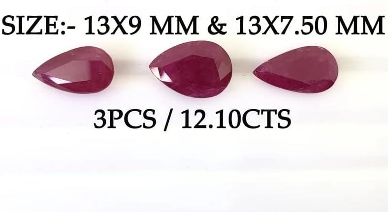 12.10 Ct 100% Genuine Natural Ruby Pear Size 13x9 & 13x7.50 mm Cut Faceted 3 Pieces Layout Set AAA Quality Loose Gemstone For Making Earring & Pendant Jewelry