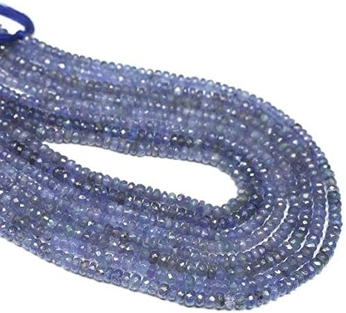 2 Strands Natural Blue Tanzanite Faceted Rondelle Micro Gemstone Craft Loose Beads 13 Inch Long 4mm Code-HIGH-26644