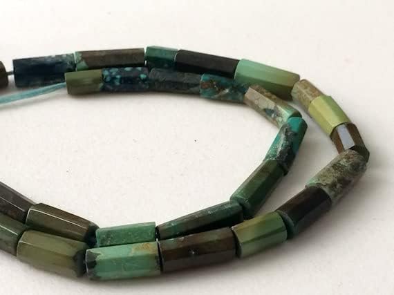 BEADS GEMSTONE 1 Strand Natural Arizona Turquoise Faceted Tube Beads, Natural Turquoise Tubes, Turquoise Necklace, 4x7mm - 5x15mm, 8 Inch Code-HIGH-19021