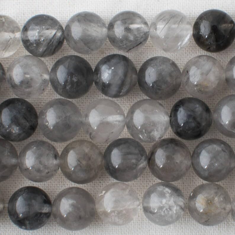 13 inch Strand of Natural gem Gray Quartz, 10mm Round Smooth Beads for DIY Jewelry Making. | Beads_03981