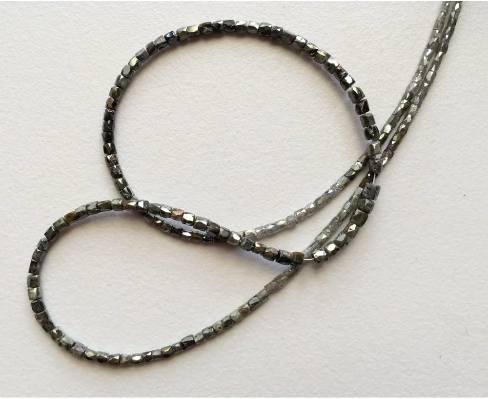 1.5mm To 2.5mm Gray Sparkling Faceted Diamond Beads, Conflict Free Diamonds For Jewelry, Faceted Pipe Diamonds (4IN To 16IN Options), 1.5 MM - 2.5 MM