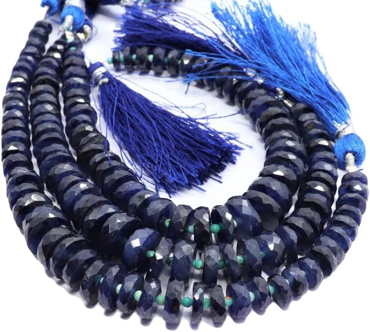 13 inch Strand of Natural gem Blue Sapphire, 7-10mm rondelle Faceted Beads for DIY Jewelry Making. | Beads_01935