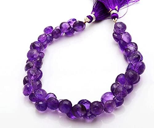 8 inch Strand of Natural Amethyst 8.5-9.5mm Onion Faceted briolette Beads for DIY Jewelry Making. |BRIO_00226
