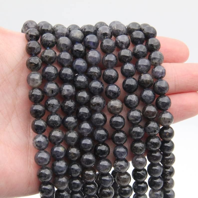 13 inch Strand of Natural gem Iolite, 8mm Round Smooth Beads for DIY Jewelry Making. | Beads_04845, As Per Photo
