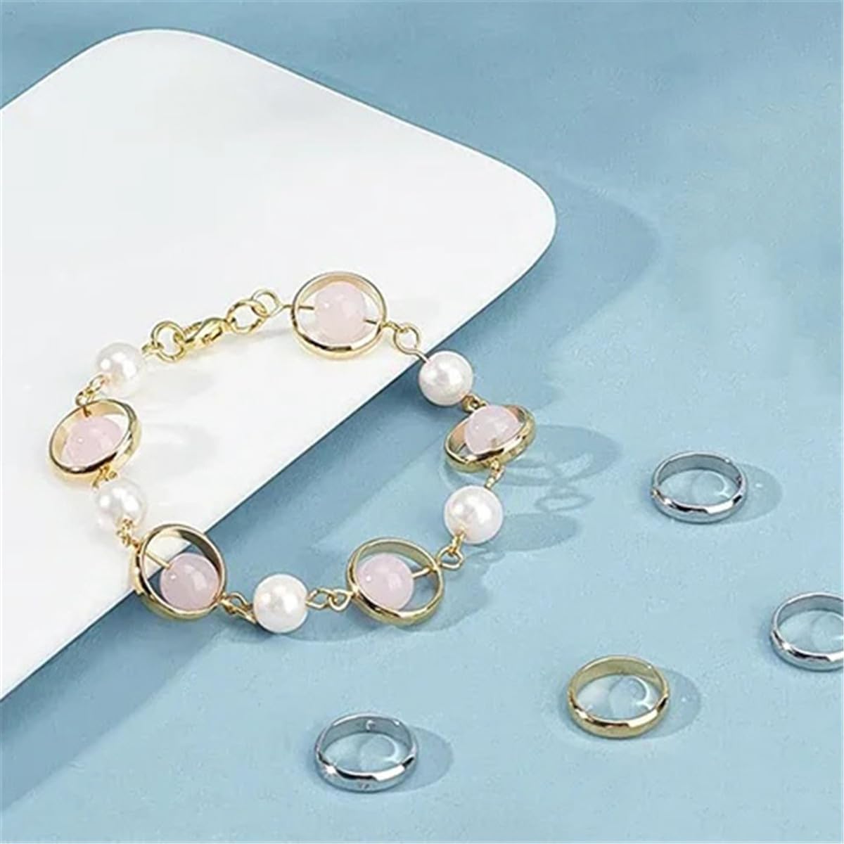 200 Pcs Circle Round Bead Frame, 2 Hole Frame Spacer Bead Brass Bead Connector Ring Metal Double Hole Bead Round Bead Frames for Beading Earring Bracelet Jewelry Making, Inner Diameter 10mm