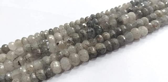 Black Rutila Beads, Natural Black Rutila Rondelle Faceted Beads, 7-8,8-9mm Black Rutila Beads, Jewelry Making Beads, Black Rutila 9