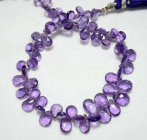 8 inch Strand of Natural Amethyst 4.5x6-6.5x10mm pear Faceted briolette Beads for DIY Jewelry Making. |BRIO_00260