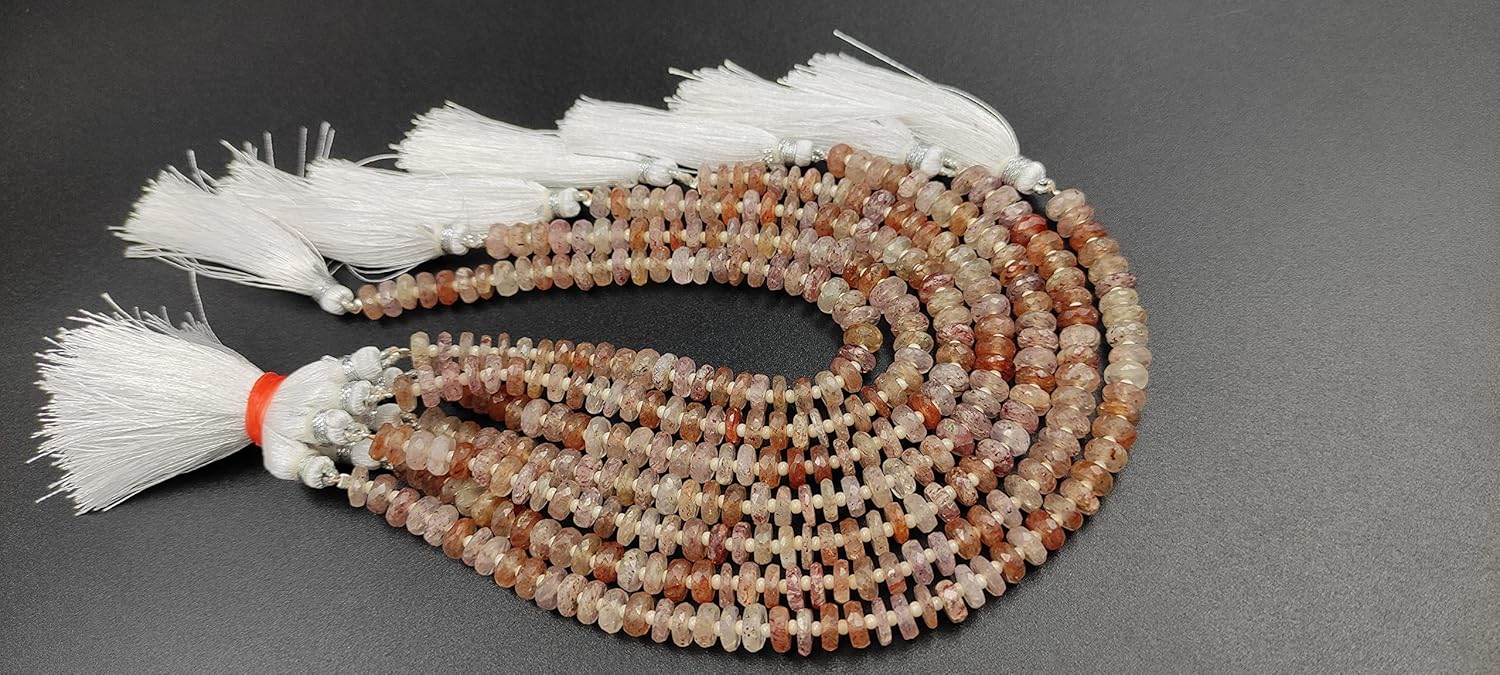 Hanumat Gems Lot of 10 Strands Natural Strawberry Quartz Faceted Heishi Gemstone Beads Strand,Quartz Faceted Beads,Quartz Tyre Beads,Quartz Heishi Tyre Beads,7.00-8.00 MM Beads,8 Inches Strand.