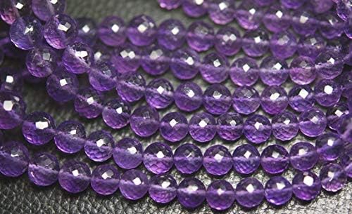 13 inch natural beads strand of 7-8mm faceted round purple amethyst gemstone beads for DIY jewelry - necklace, bracelet, earring, ring.