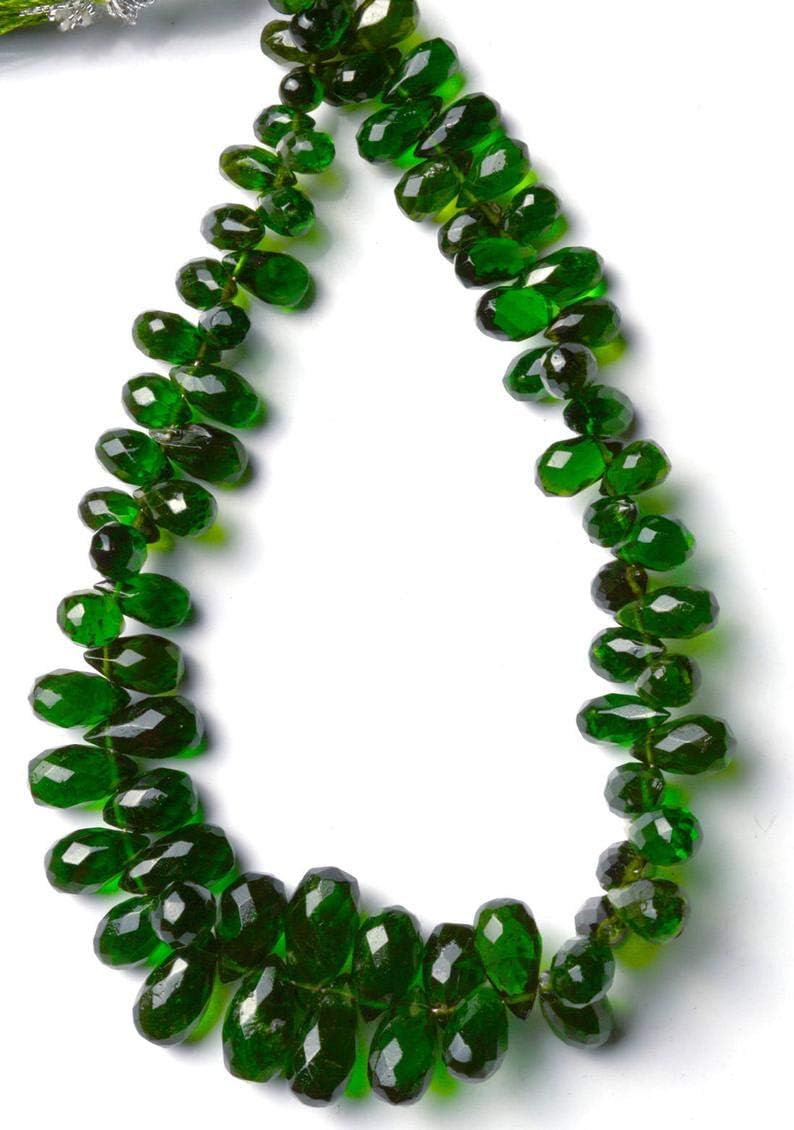 13 inch natural beads strand of 5x3-10x6mm faceted drop chrome diopside gemstone briolletes beads for DIY jewelry - necklace, bracelet, earring, ring.