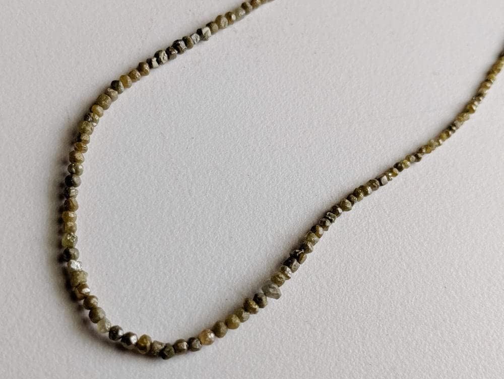 1.5-2.5mm Raw Green Diamond Beads, Natural Rough Yellow Green Round Diamond Beads, Uncut Diamond (4IN To 16IN Options) - PPD401, 1.5-2.5 MM Approx.