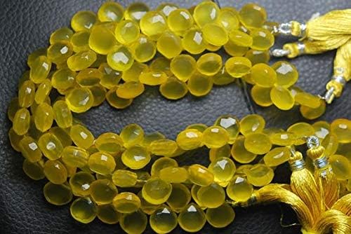 8 Inch Strand,Super Finest,Yellow Chalceny Faceted Heart Shape Briolettes 10-12mm Large Size Code-HIGH-57014
