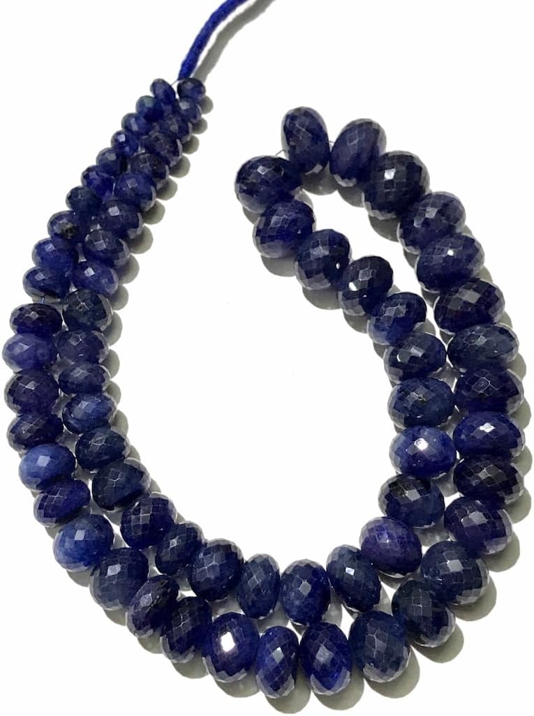 Natural Blue Sapphire roundelle facated Beads 7-14 MM 22 inch Long String Jewelry Making Gemstone Beads for Necklace Bracelet