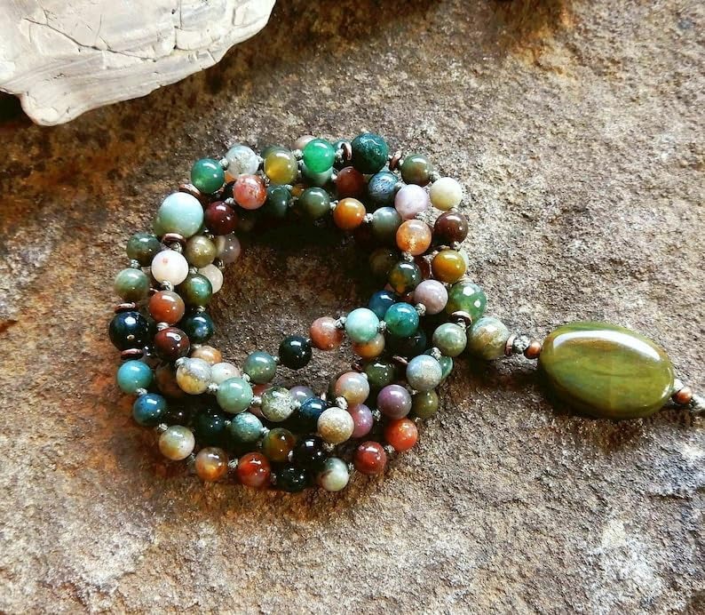 Natural Multi color Fancy Jasper 8mm 108 Mala Beads, Spiritual, Meditation Beads, Reiki, Japa Mala, Buddhist Prayer Beads, Yoga Bracelet, healing beads LKMALA-RRGU-1497