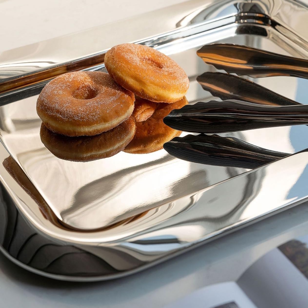 Cafeteria Tray Stainless Steel Dining Tray Household Rectangular Water Cup Storage Tray Afternoon Tea Tray Light Luxury Western Food Tray Serving Trays