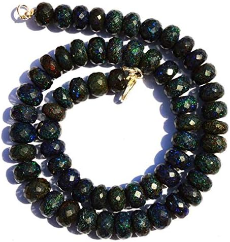 LKBEADS 1 Strand Natural Australian Matrix Black Opal Big 9 to 12mm Faceted Rondelle Beads 16 Inch
